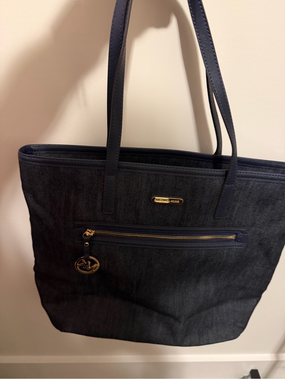 Michael Kors Blue Denim Tote with Gold MK Charm - Picture 2 of 7